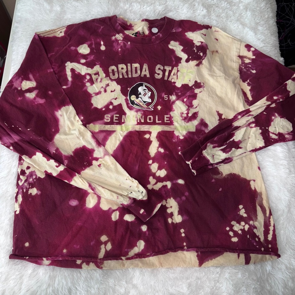 Florida State Seminoles Bleach Dye Long Sleeve T-Shirt‎ Distressed Grunge FSU
